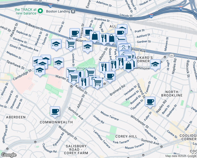 map of restaurants, bars, coffee shops, grocery stores, and more near 28 Long Avenue in Boston