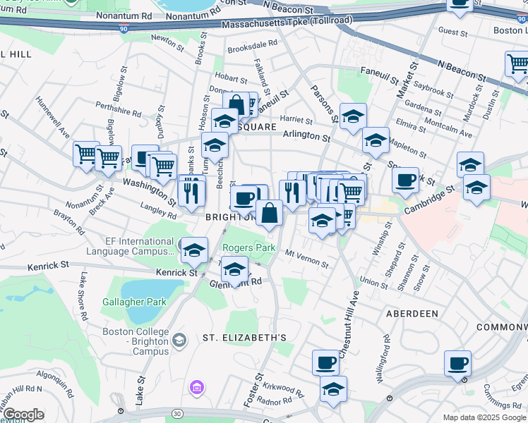 map of restaurants, bars, coffee shops, grocery stores, and more near 57 Malbert Road in Boston
