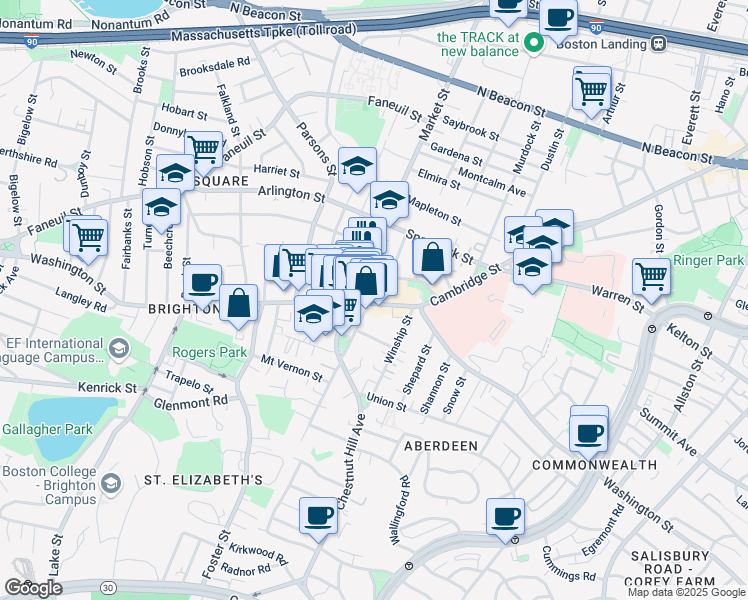 map of restaurants, bars, coffee shops, grocery stores, and more near 335 Washington Street in Boston