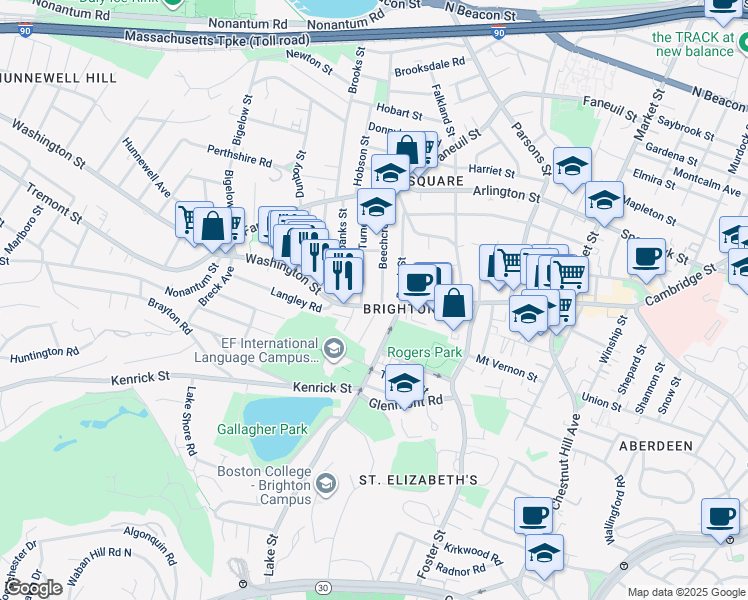 map of restaurants, bars, coffee shops, grocery stores, and more near 10 Beechcroft Street in Boston