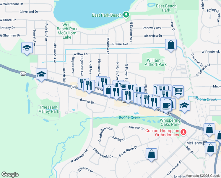 map of restaurants, bars, coffee shops, grocery stores, and more near 4711 Home Avenue in McHenry