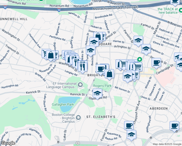 map of restaurants, bars, coffee shops, grocery stores, and more near 10 Beechcroft Street in Boston