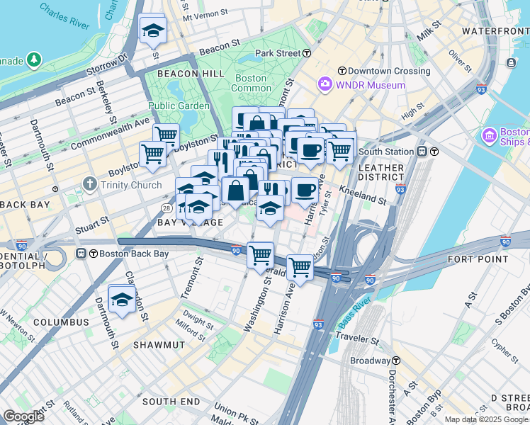map of restaurants, bars, coffee shops, grocery stores, and more near in Boston