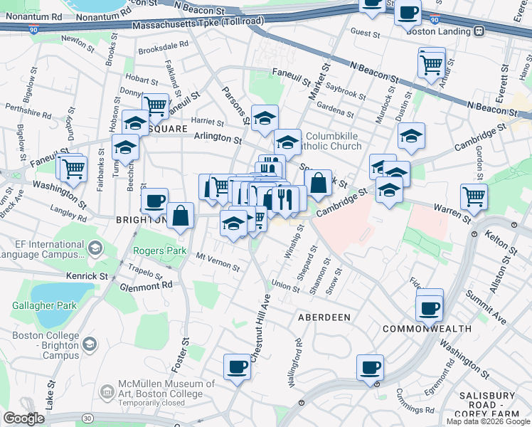 map of restaurants, bars, coffee shops, grocery stores, and more near 365 Washington Street in Boston