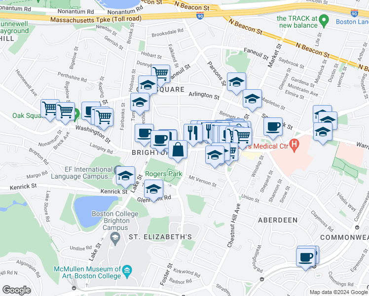 map of restaurants, bars, coffee shops, grocery stores, and more near 433 Washington Street in Boston