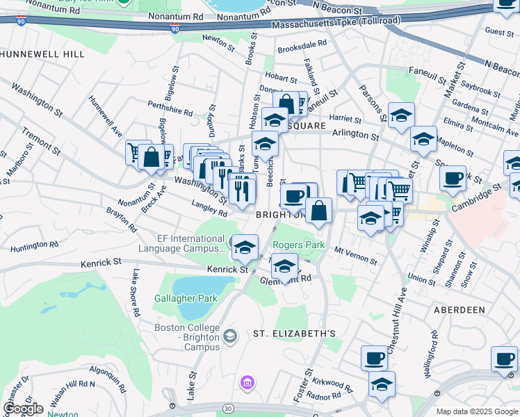 map of restaurants, bars, coffee shops, grocery stores, and more near 10 Beechcroft Street in Boston