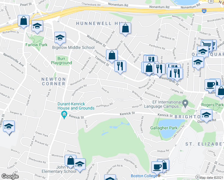 map of restaurants, bars, coffee shops, grocery stores, and more near 149 Brayton Road in Boston