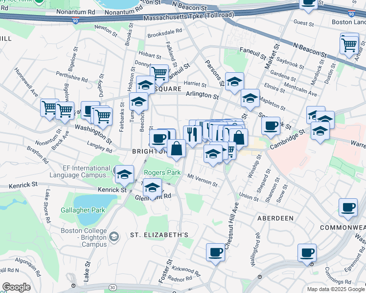 map of restaurants, bars, coffee shops, grocery stores, and more near 433 Washington Street in Boston