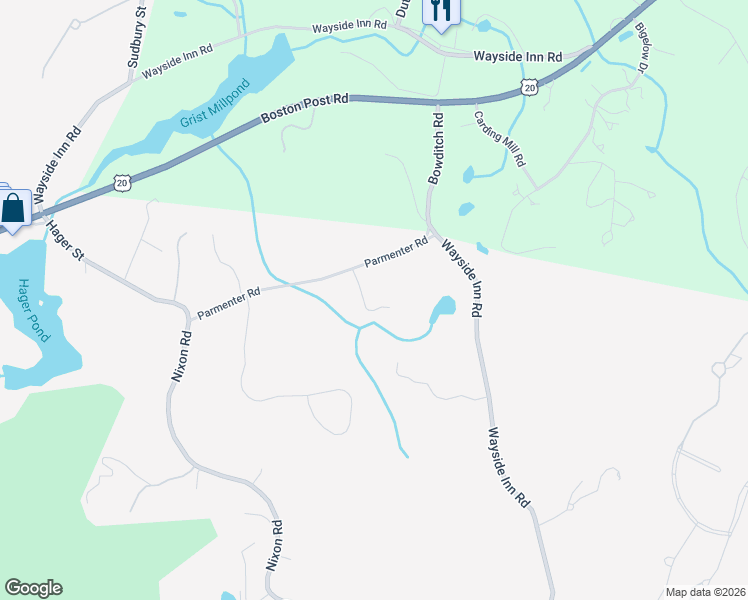 map of restaurants, bars, coffee shops, grocery stores, and more near 18 Parmenter Road in Framingham