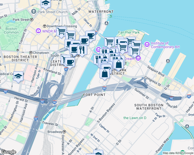 map of restaurants, bars, coffee shops, grocery stores, and more near 15 Necco Street in Boston