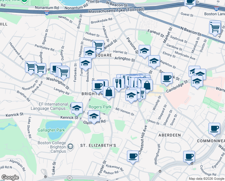 map of restaurants, bars, coffee shops, grocery stores, and more near 445 Washington Street in Boston
