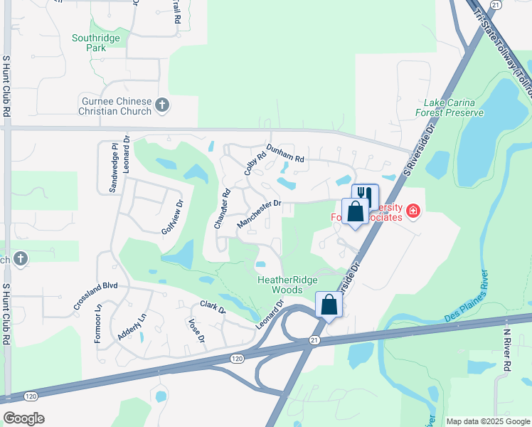 map of restaurants, bars, coffee shops, grocery stores, and more near 702 Colby Court in Gurnee