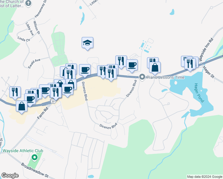 map of restaurants, bars, coffee shops, grocery stores, and more near 771 Boston Post Road East in Marlborough