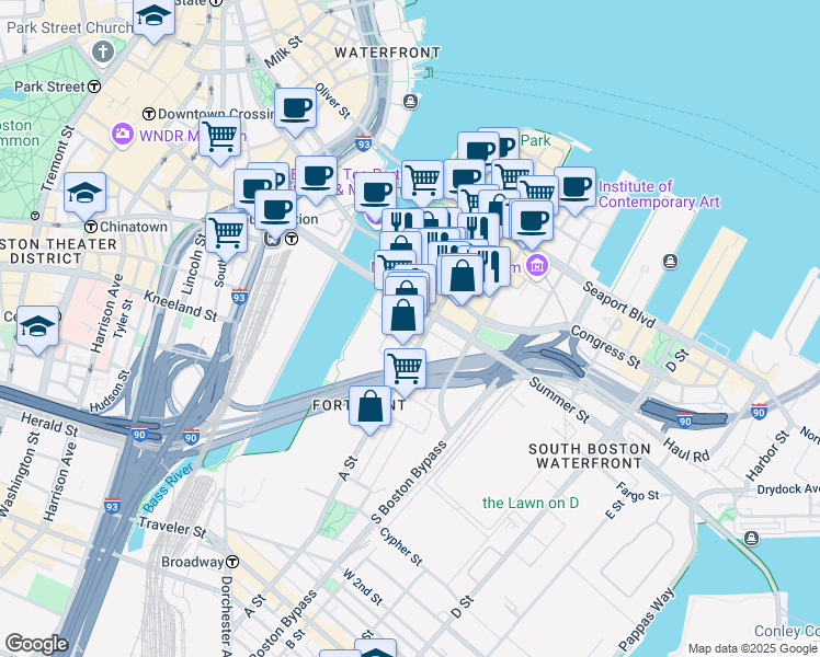 map of restaurants, bars, coffee shops, grocery stores, and more near 15 Necco Street in Boston