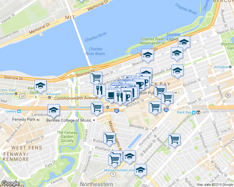 map of restaurants, bars, coffee shops, grocery stores, and more near 322 Massachusetts 2 in Boston
