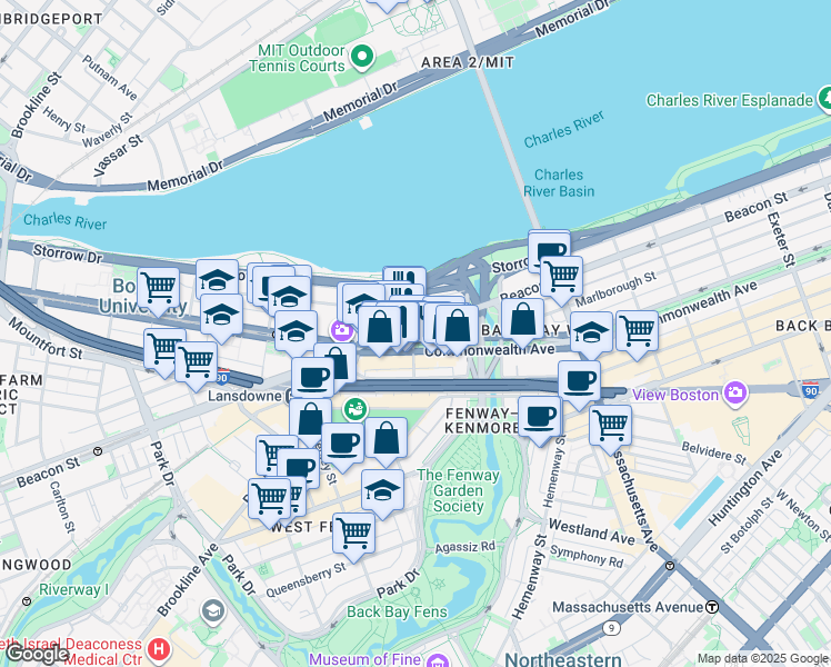 map of restaurants, bars, coffee shops, grocery stores, and more near in Boston