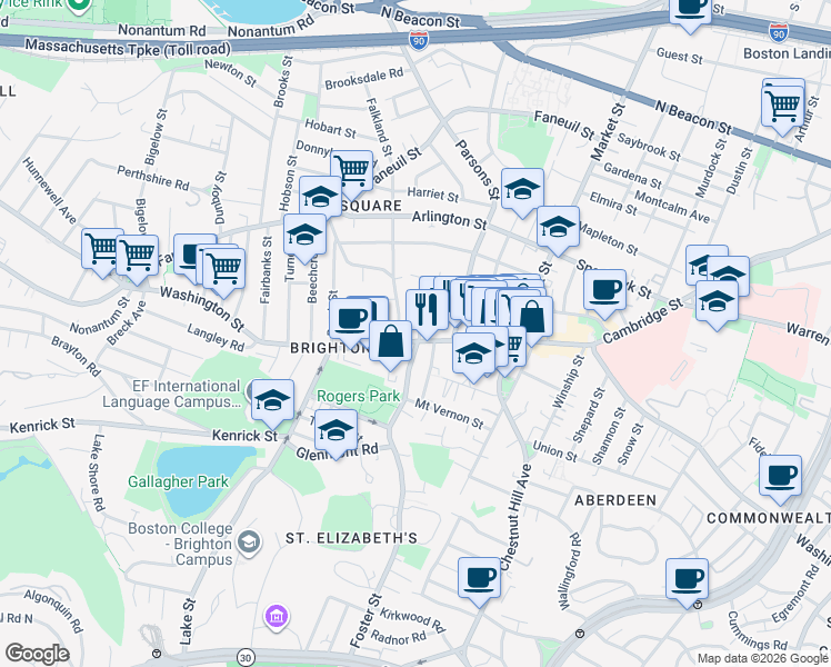 map of restaurants, bars, coffee shops, grocery stores, and more near 433 Washington Street in Boston