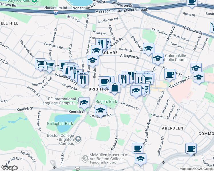 map of restaurants, bars, coffee shops, grocery stores, and more near in Boston