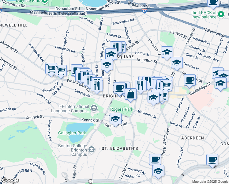 map of restaurants, bars, coffee shops, grocery stores, and more near in Boston