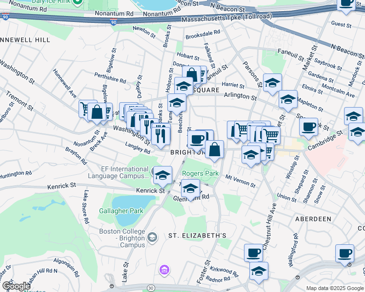 map of restaurants, bars, coffee shops, grocery stores, and more near 10 Beechcroft Street in Boston