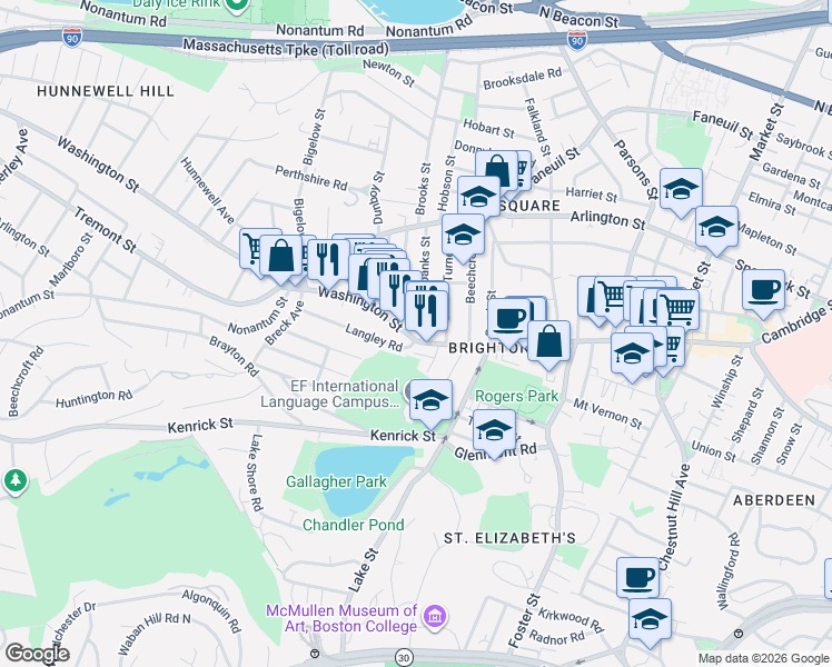 map of restaurants, bars, coffee shops, grocery stores, and more near 11 Fairbanks Street in Boston
