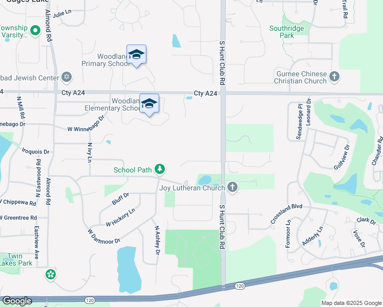 map of restaurants, bars, coffee shops, grocery stores, and more near 17122 West Cunningham Court in Libertyville