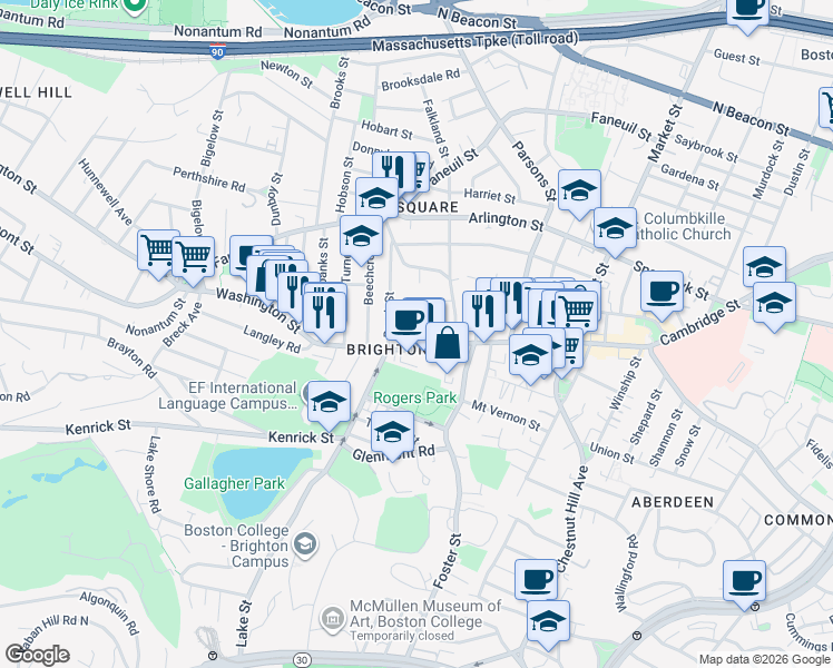map of restaurants, bars, coffee shops, grocery stores, and more near in Boston