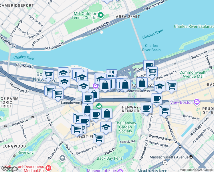 map of restaurants, bars, coffee shops, grocery stores, and more near 656 Beacon Street in Boston
