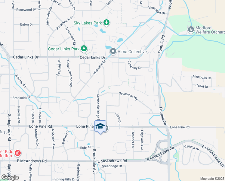 map of restaurants, bars, coffee shops, grocery stores, and more near 3123 Sycamore Way in Medford