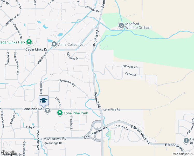 map of restaurants, bars, coffee shops, grocery stores, and more near 1640 North Foothill Road in Medford