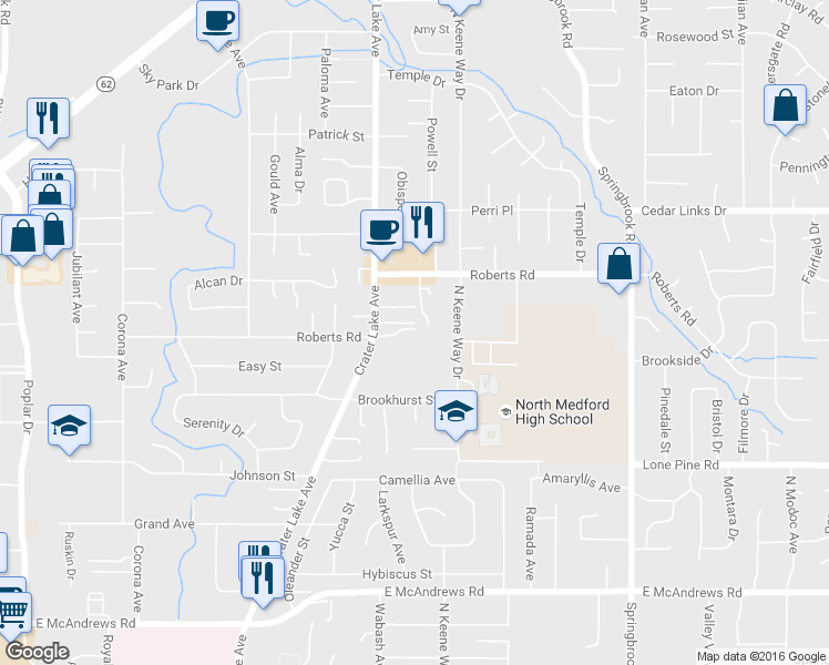 map of restaurants, bars, coffee shops, grocery stores, and more near 2008 Crater Lake Avenue in Medford