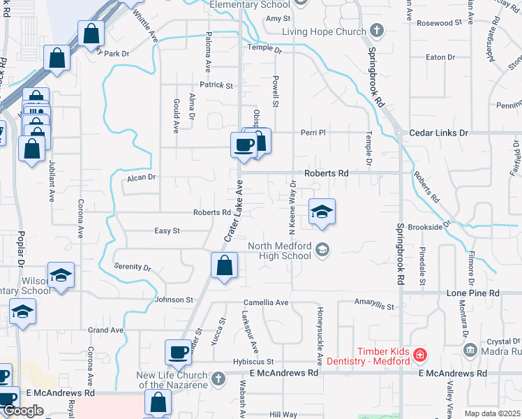 map of restaurants, bars, coffee shops, grocery stores, and more near 2008 Crater Lake Avenue in Medford