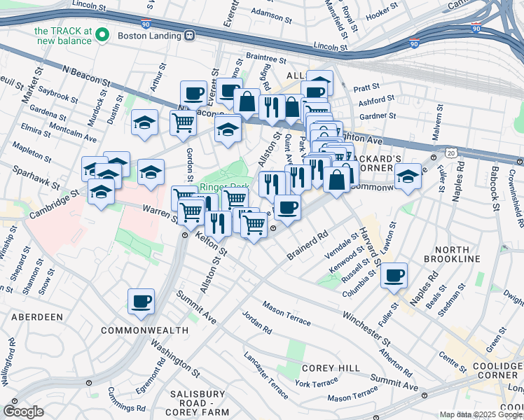 map of restaurants, bars, coffee shops, grocery stores, and more near 28 Long Avenue in Boston