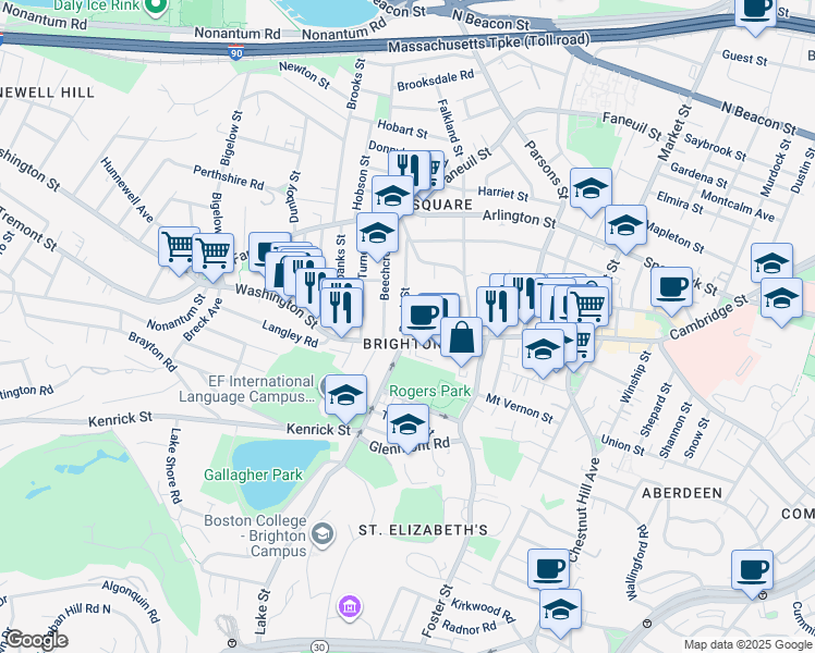 map of restaurants, bars, coffee shops, grocery stores, and more near in Boston