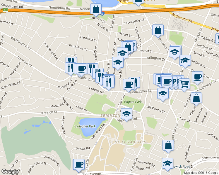map of restaurants, bars, coffee shops, grocery stores, and more near 11 Fairbanks Street in Boston