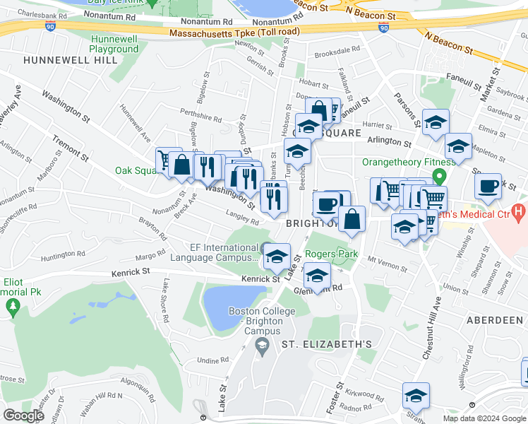 map of restaurants, bars, coffee shops, grocery stores, and more near 11 Fairbanks Street in Boston