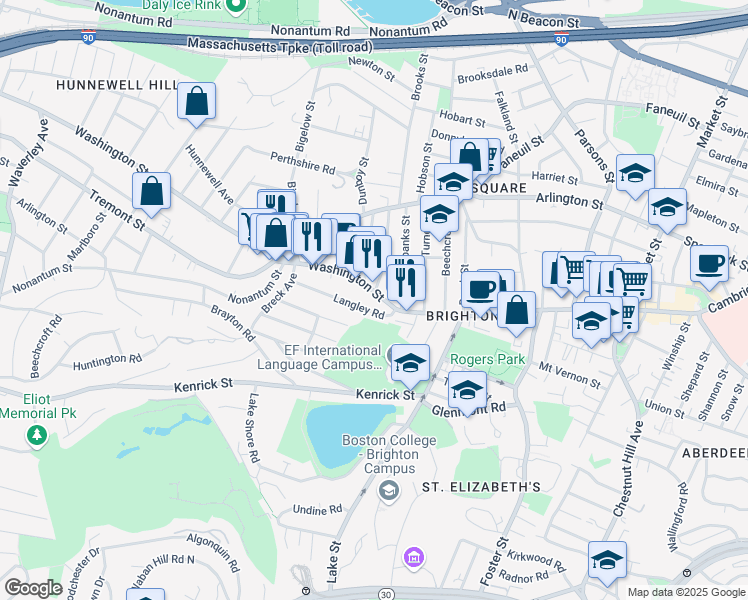 map of restaurants, bars, coffee shops, grocery stores, and more near 558 Washington Street in Boston