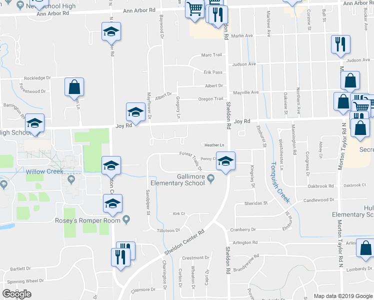map of restaurants, bars, coffee shops, grocery stores, and more near 44798 Forest Trail Drive in Canton
