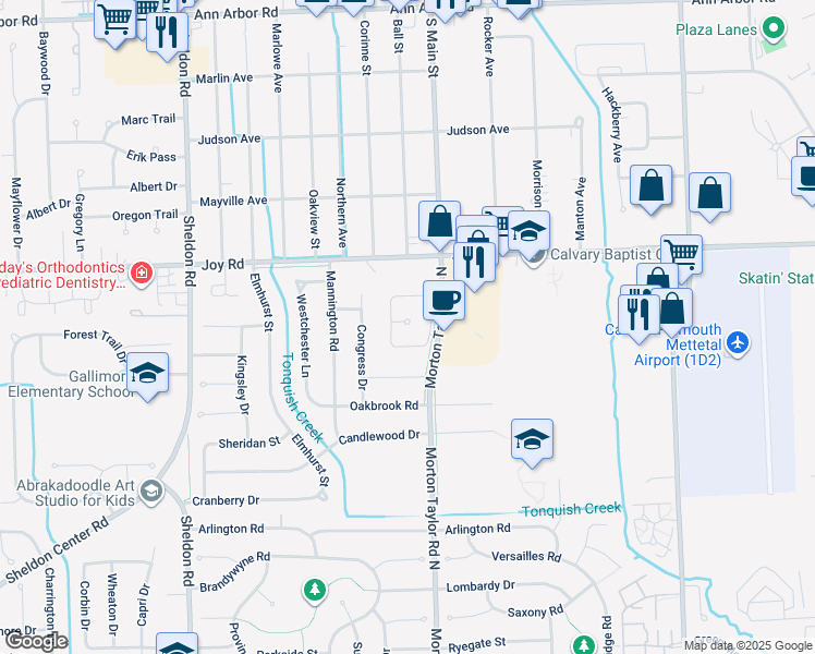 map of restaurants, bars, coffee shops, grocery stores, and more near 43607 Abbey Woods in Canton