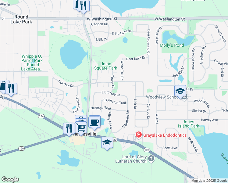 map of restaurants, bars, coffee shops, grocery stores, and more near 235 Tower Drive in Hainesville