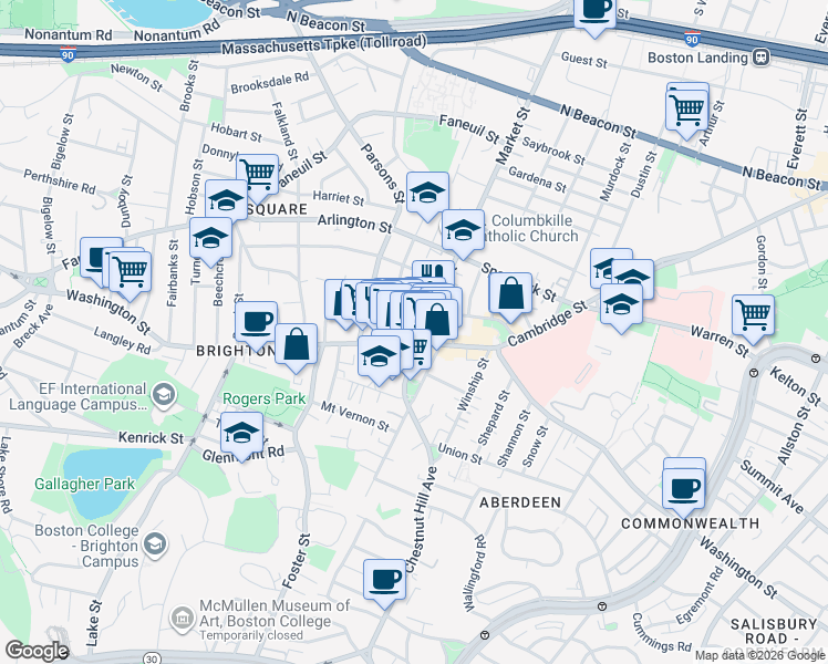 map of restaurants, bars, coffee shops, grocery stores, and more near in Boston