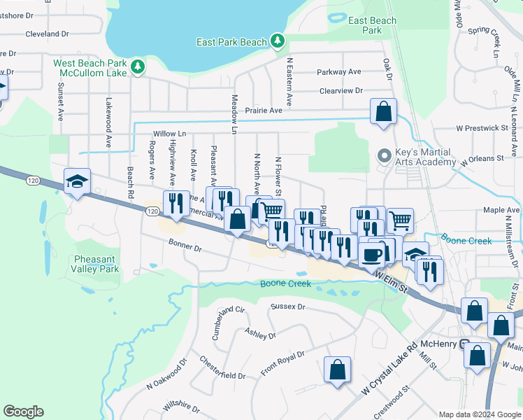 map of restaurants, bars, coffee shops, grocery stores, and more near 1514 North North Avenue in McHenry