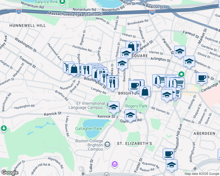 map of restaurants, bars, coffee shops, grocery stores, and more near 10 Fairbanks Street in Boston