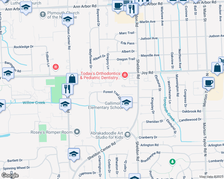 map of restaurants, bars, coffee shops, grocery stores, and more near 44798 Forest Trail Drive in Canton