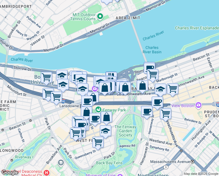 map of restaurants, bars, coffee shops, grocery stores, and more near 648 Beacon Street in Boston