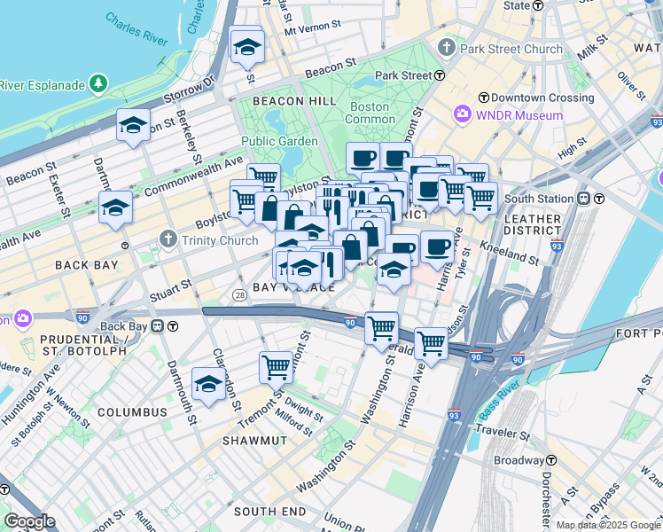 map of restaurants, bars, coffee shops, grocery stores, and more near 115 Broadway Street in Boston