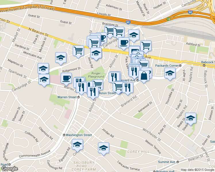 map of restaurants, bars, coffee shops, grocery stores, and more near 28 Long Avenue in Boston