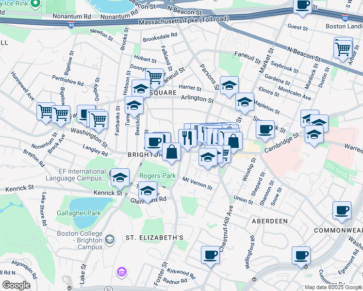 map of restaurants, bars, coffee shops, grocery stores, and more near 433 Washington Street in Boston