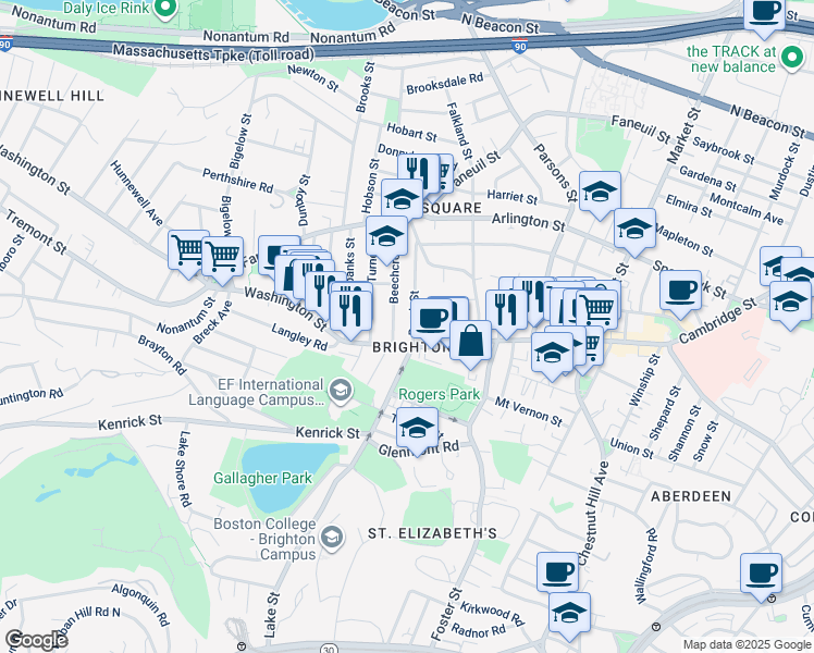 map of restaurants, bars, coffee shops, grocery stores, and more near in Boston