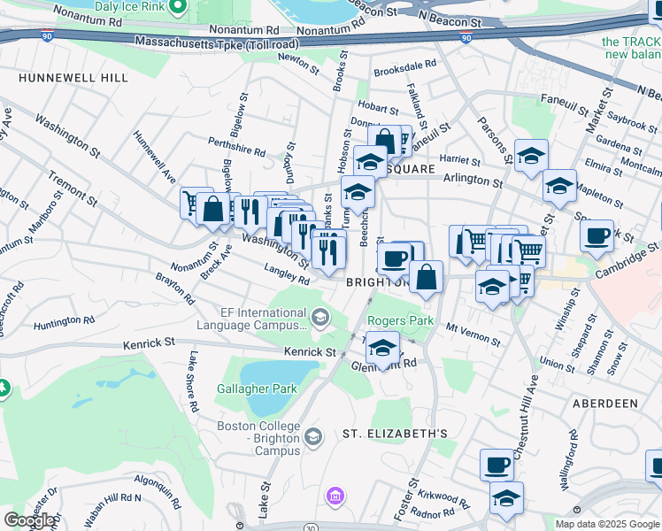 map of restaurants, bars, coffee shops, grocery stores, and more near 11 Fairbanks Street in Boston
